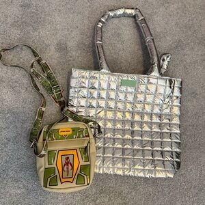Bundle of SPACE BAGS! Silver Quilted Clinique Tote & Star Wars Crossbody lot